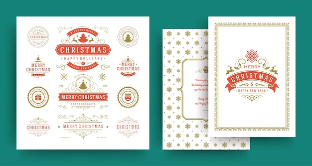 Vector christmas labels and badges vector design elements set with greeting card template