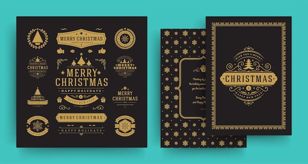 Christmas labels and badges vector design elements set with greeting card template