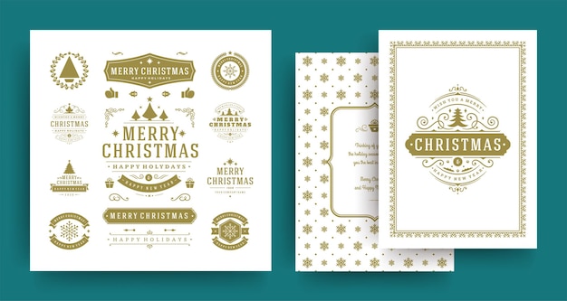 Vector christmas labels and badges vector design elements set with greeting card template