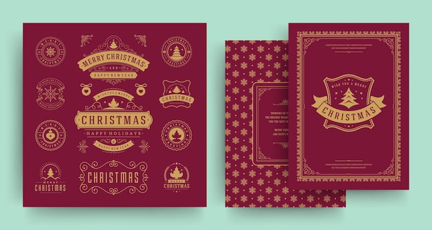 Vector christmas labels and badges vector design elements set with greeting card template