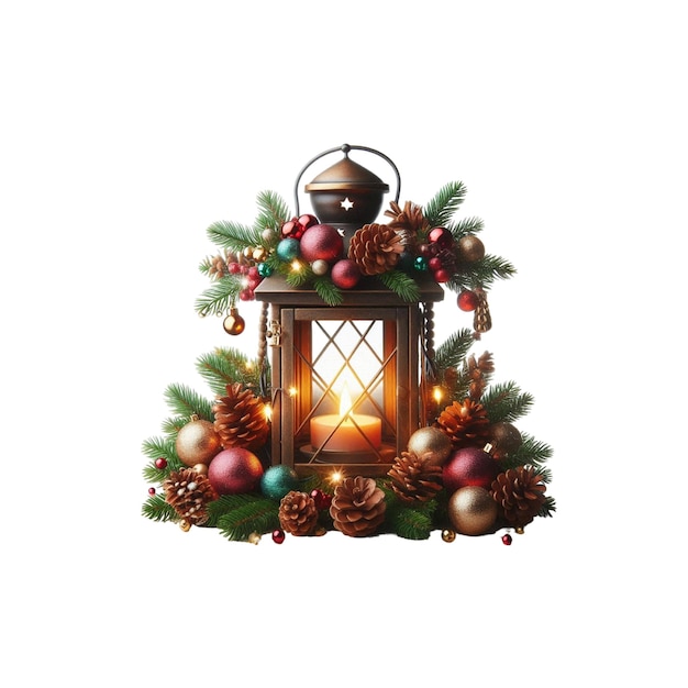 Christmas Lantern Adorned With Pine Cones And Colorful Balls Creating Warm Holiday Ambiance vector