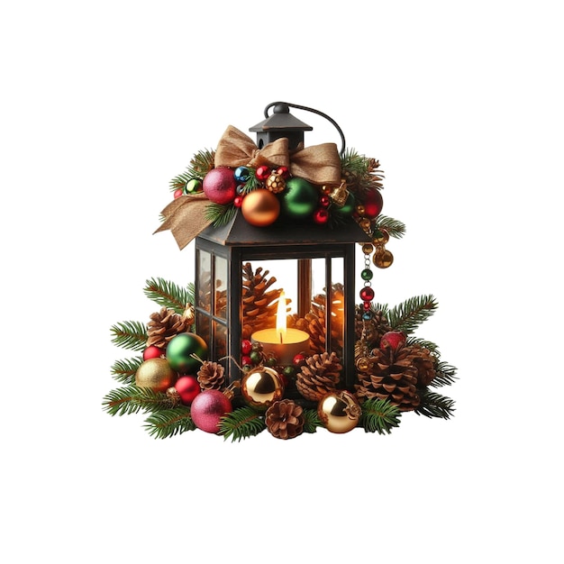 Christmas Lantern Adorned With Pine Cones And Colorful Balls Creating Warm Holiday Ambiance vector