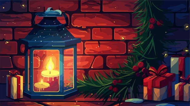 Vector a christmas lantern sits in front of a brick wall