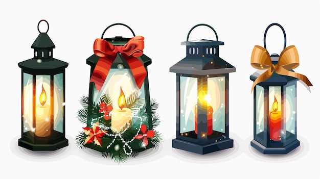 Vector a christmas lantern with a red ribbon and a red bow