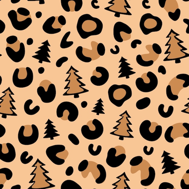 Christmas leopard print Christmas tree Leopard Pattern Camouflage leopard vector seamless pattern