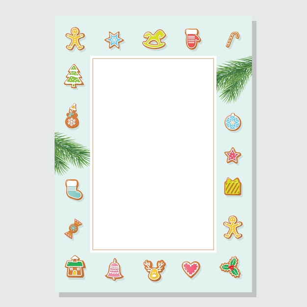 Christmas letter blank template A4 decorated with gingerbread cookies