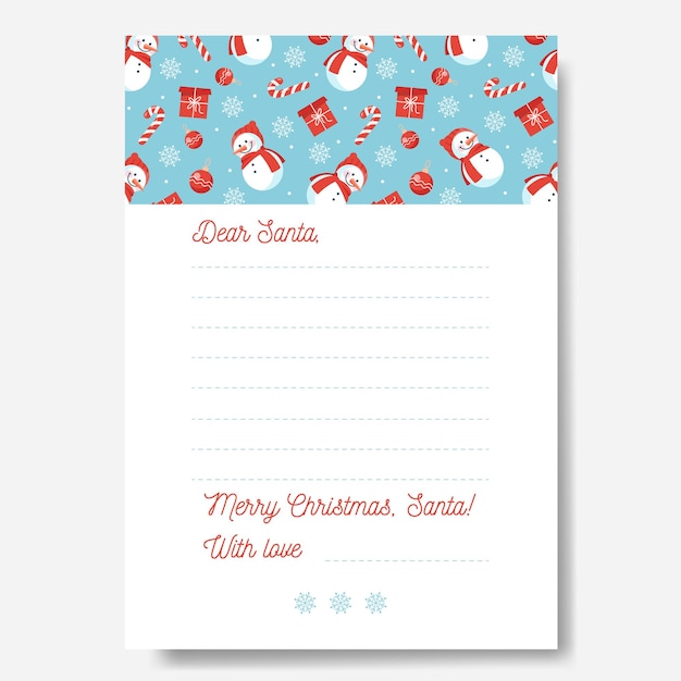 Christmas letter to Santa Claus template Layout in A4 size Decorated paper sheet with pattern