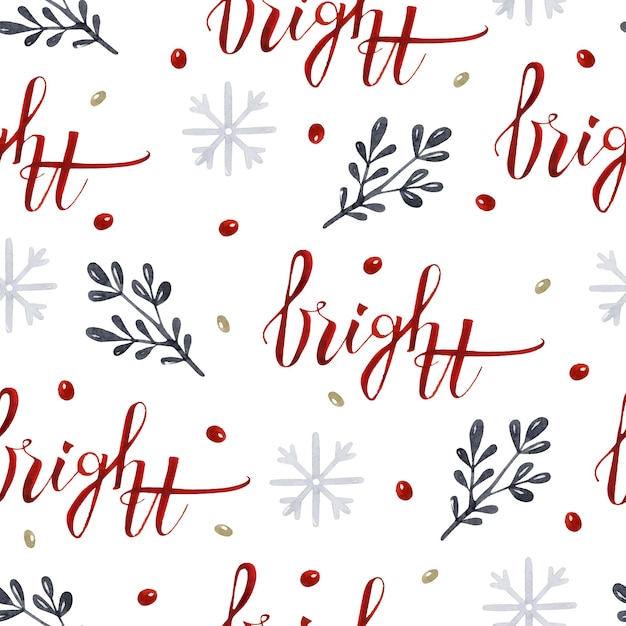 Christmas lettering watercolor seamless pattern