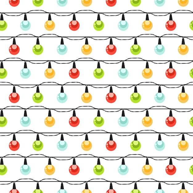 Christmas light bulbs seamless pattern, Colorful xmas garland