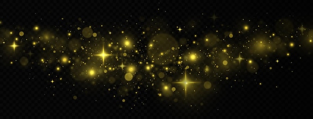 Christmas light concept. Golden confetti and shiny stars.