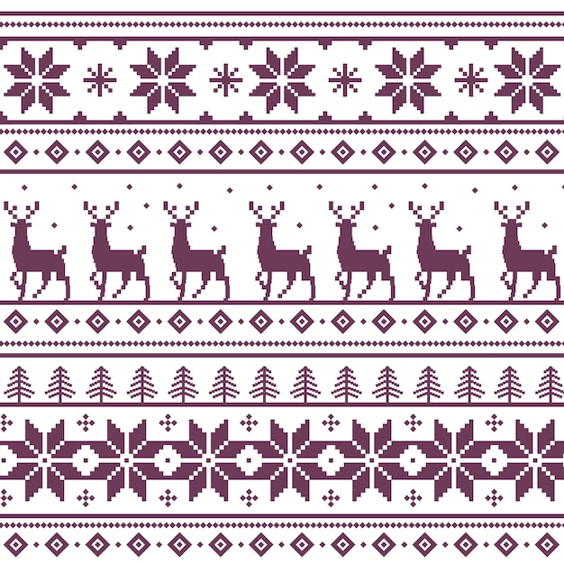 Christmas light panoramic background with drawings of deer and patterns of the holiday Vector