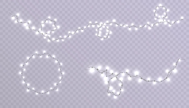 Christmas lights design elements Glowing garlands for Christmas holiday cards, banners, posters.