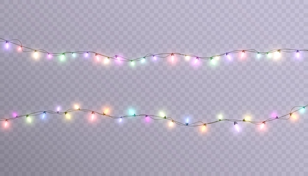 Christmas lights design elements Glowing garlands for Christmas holiday cards, banners, posters.