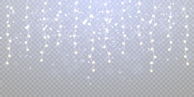 Christmas lights isolated on transparent background. Christmas garland for New Year greetings.