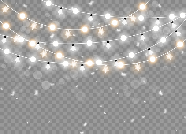 Christmas lights isolated on transparent background. Xmas glowing garland. illustration.