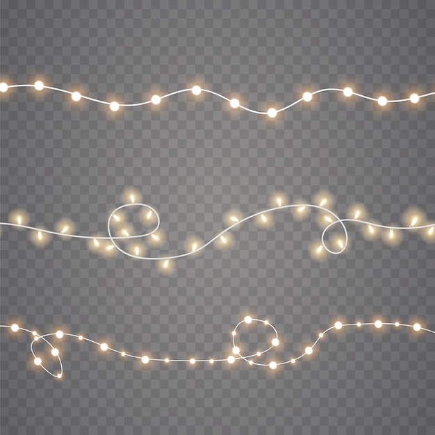 Christmas lights isolated on transparent background. Xmas glowing garland. Vector illustration