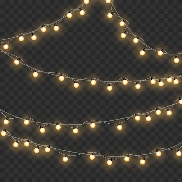 Christmas lights isolated on transparent background. Xmas glowing garland.