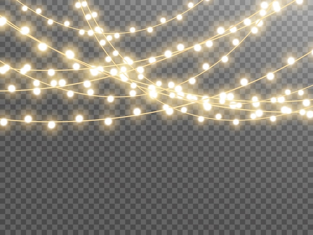 Christmas lights isolated on transparent background.