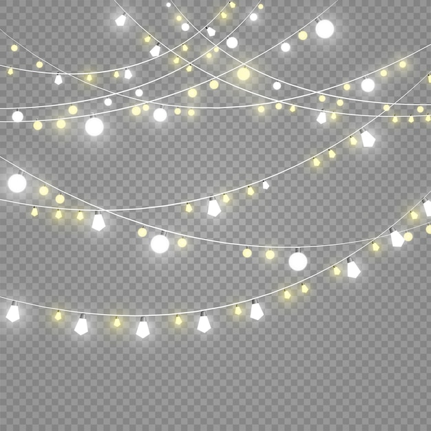 Christmas lights isolated on transparent background.  