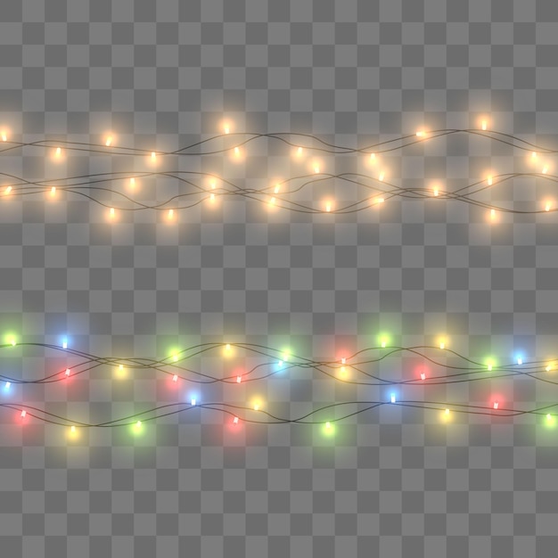 Christmas lights, lights bulbs, glowing garlands string, New Year's party lights, vector png