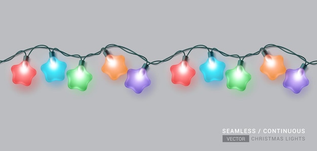 Christmas lights seamless vector design. Seamless and continuous star shape xmas light for christmas