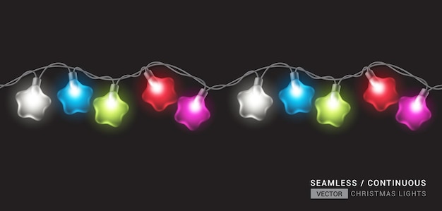 Christmas lights seamless vector design. Seamless and continuous xmas light with colorful endless