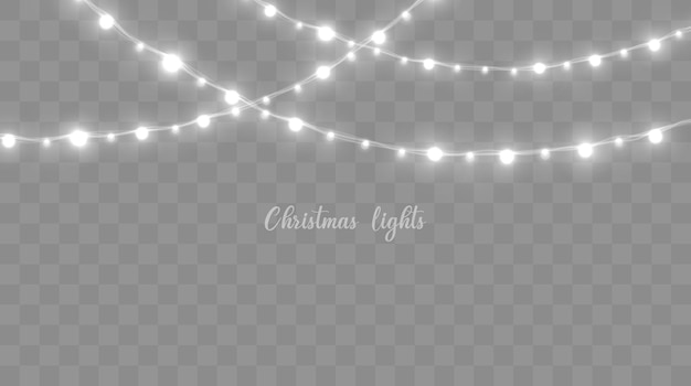 Christmas lights set vector new year decorates garland with glowing light bulbs