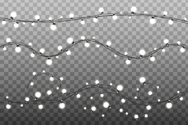 Christmas lights  on transparent background. Glowing lights for Xmas Holiday cards, banners, posters, web .