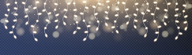 Christmas lights on a transparent background. Golden Christmas glowing garlands New Year design.