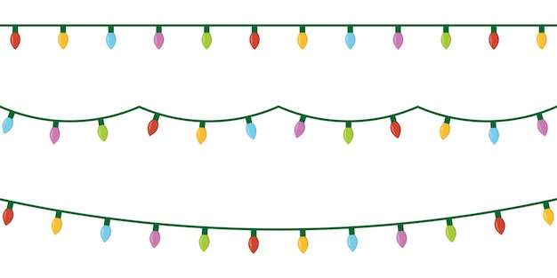 Christmas lights on white background.