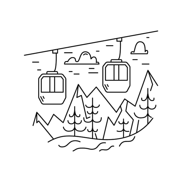 Christmas line icon from the Christmas camping series Happy Holidays symbol and elements Stock winter vector Mountain landscape