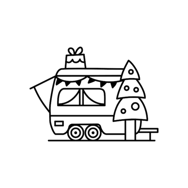 Christmas line icon from the Christmas camping series Happy Holidays symbol and elements Stock winter vector RV Trailer