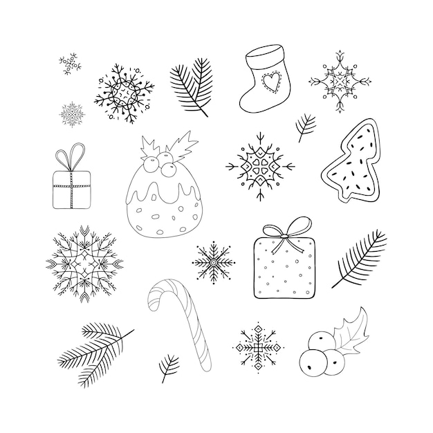 Christmas line icons set.