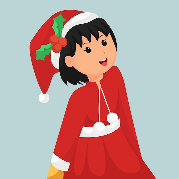 Christmas Little Girl with Santa Costume Character Design Illustration