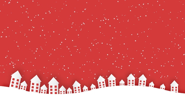 Christmas little town silhouette on red backgroundHappy Holidays greeting card vector