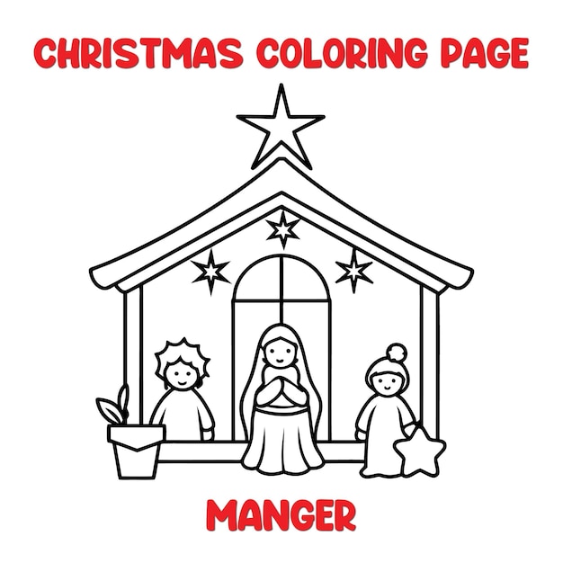 Vector christmas manger coloring page for kids