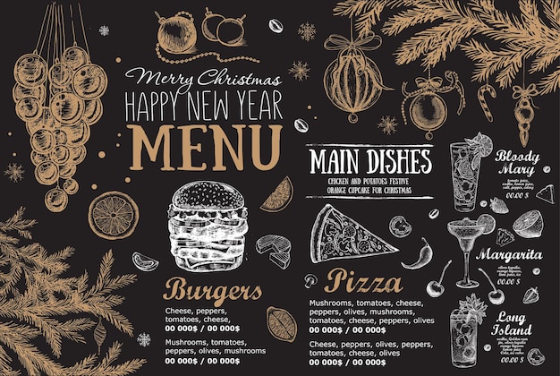 Christmas menu cafe. Food flyer. Restaurant menu. Template design.