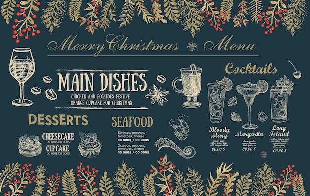 Christmas menu cafe. Food flyer. Restaurant menu. Template design.