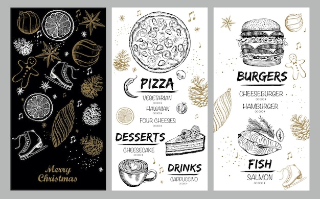 Christmas menu. Hand drawn illustration. Sketch illustration. Vector.