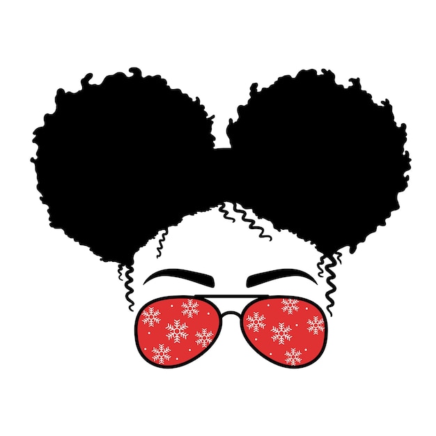 Christmas Mom Woman face with aviator glasses and snowflakes  print Messy Bun Mom Lifestyle