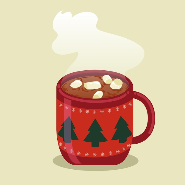 Christmas mug with delicious hot chocolate and marshmallows