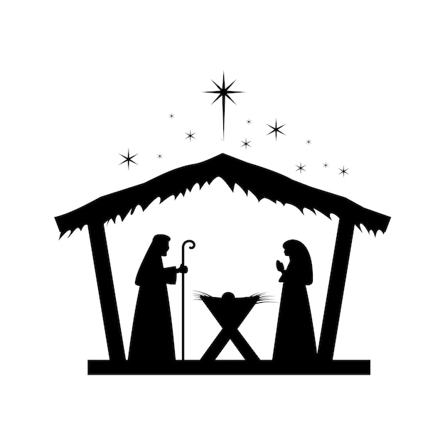 Christmas nativity scene with baby Jesus Mary and Joseph in the mangerTraditional christian christmas story Vector illustration for children eps 10