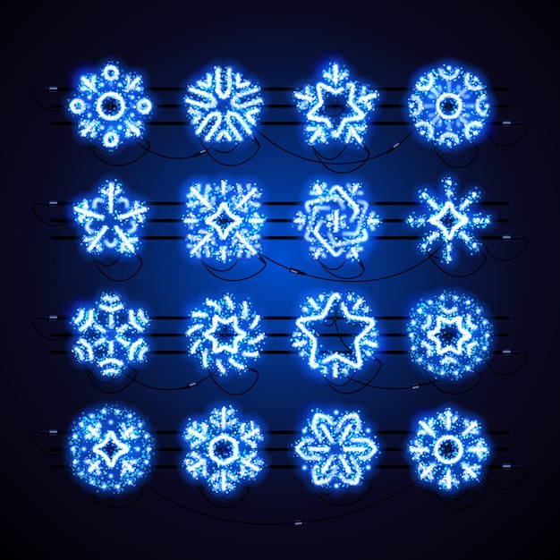 Christmas Neon Snowflakes Blue Magic