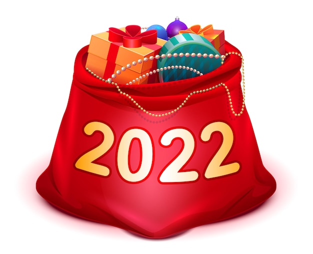 Christmas and new year 2022 open full red bag gifts from santa claus