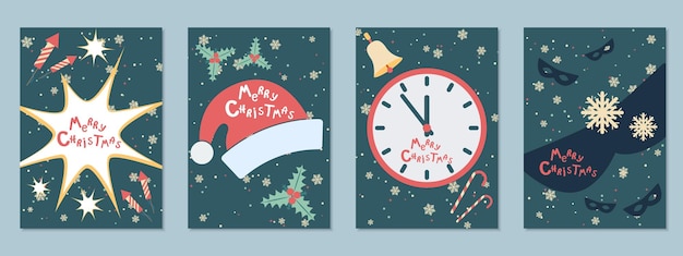 Christmas and New Year cartoon retro style vector flyer templates collection