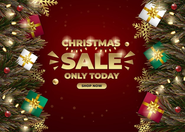 Christmas and new year celebration promotion discount realistic social media red background