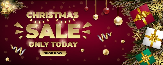 Christmas and new year celebration promotion discount realistic social media red background