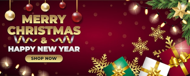 Christmas and new year celebration promotion discount realistic social media red background