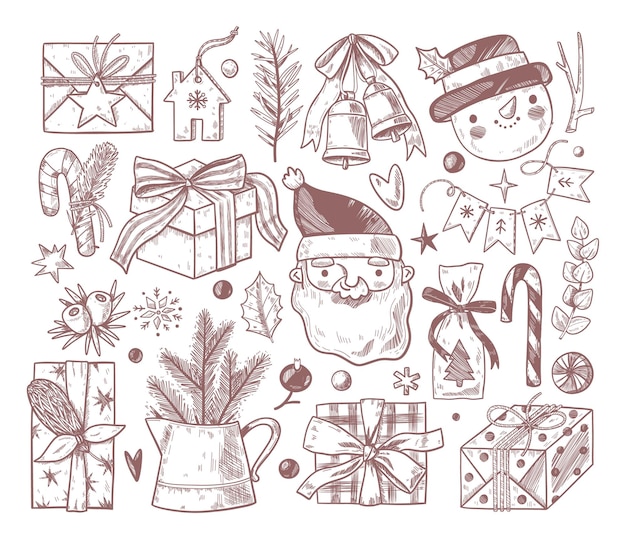 Christmas and New Year element collection in hand drawn style