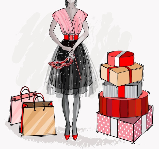 Christmas and new year fashion vector card Holidays illustration with gift boxes